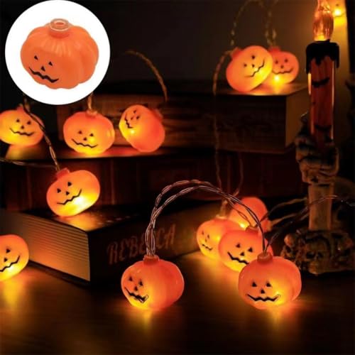 Lichterkette Halloween Kürbis Led, 3M 20LED Halloween Dekoration Lichterkette Kürbis, Lichterkette Außen Batterie Pumpkin Deko, Halloween-deko Kürbis Licht für Kinderparty Garten Indoor von Kjzeex