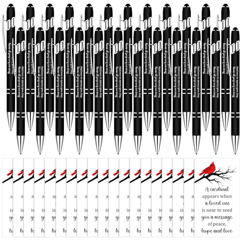 Kklolai 60 Set Gedenkstätten Beerdigung Kugelschreiber Kardinal Gebetskarten Organza Beutel Erinnerung Beerdigung Einziehbare Stifte Gedenkstätte Trauer Geschenk für den Verlust eines geliebten von Kklolai