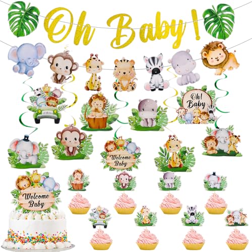 Kklolai Dschungel-Babyparty-Dekorationen, Großpackung Dschungeltiere, hängende Wirbel, Willkommens-Baby-Kuchenaufsätze, Oh Baby-Banner, Geschlechtsoffenbarung, Partyzubehör für Jungen und Mädchen Kklolai Dschungel-Babyparty-Dekorationen, Großpackung Dschungeltiere, hängende Wirbel, Willkommens-Baby-Kuchenaufsätze, Oh Baby-Banner, Geschlechtsoffenbarung, Partyzubehör für Jungen und Mädchen von Kklolai