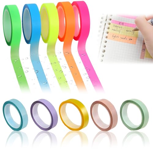 10 Rollen 10 Farben Highlighter Tape Haftnotizen Transparent Textmarkerband Pastell Haftnotizen, entfernbar, Notizzettel Textmarker-klebeband Für Lehrer Schüler Klasse Büro (0,6cm X 5m) von KkvoGmle