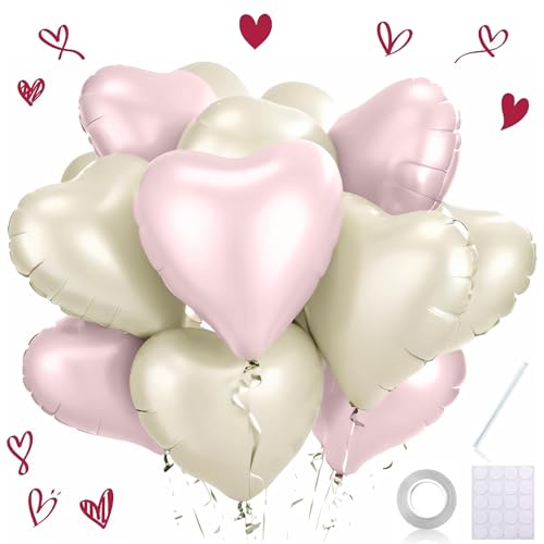 10 x cremefarbene Herzballons in Herzform, Helium-Folienballons für Valentinstag, Hochzeit, Verlobung, Brautparty, Jahrestag, Babyparty, Geburtstagsparty von KkvoGmle