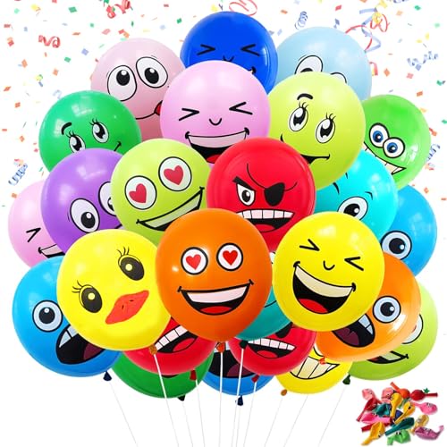 100 Stück Smiley Balloons, 12 Zoll luftballon smiley, Smiley Luftballons, Luftballons Bunt, Emotion Serie Latex Luftballons, Luftballon Party Deko, Latex Luftballon für Kinder Party Geburtstag von KkvoGmle