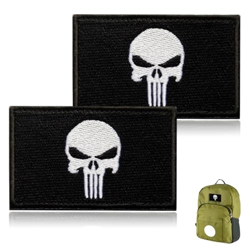 2 Stück Totenkopf-Patch, taktische bestickte Aufnäher mit Klettverschluss für taktische Militäruniform, taktische Tasche, Jacke, Jeans, Hut (schwarz) von KkvoGmle