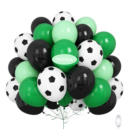 26 Stück Fußball Luftballons, 12 Zoll World Cup Latex Fußball Ballons, Soccer Ballons grün, schwarz, weiß, Fussball Ballon Helium für Fußball Fans Sport Thema Party Dekorationen von KkvoGmle