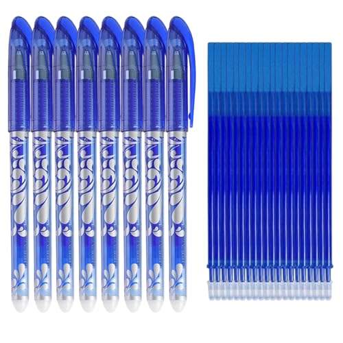 28 Stück Radierbarer Kugelschreiber, 8 Blau Radiergummi Stift mit 20 Pen-Nachfüllungen, 0.5mm Friction Stifte, Nachfüllbarer Tintenroller Radierstift, Gelschreiber Radierbar für Bürobedarf Schulsache von KkvoGmle