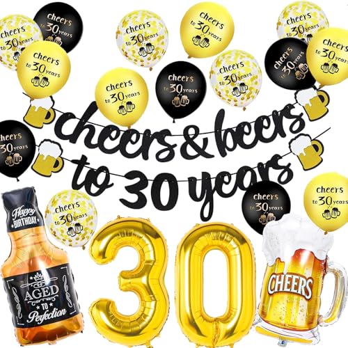 30 Geburtstag Dekorationen Set, Männer Frauen 30 Geburtstag Dekorationen Schwarz Gold Prost Bier Banner Geburtstag Party Dekorationen von KkvoGmle