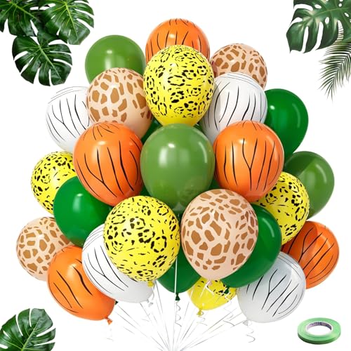 42 Stück Dschungel Luftballons, 12 Zoll Ballons Jungle Safari, Tier Muster Latexballons, Dschungel Ballons, Dschungel Safari Luftballons, Party Zubehör zum Kinder Geburtstag Dschungel Party Dekoration von KkvoGmle