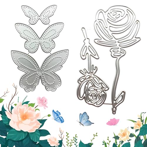 5 Stück Metall-Stanzformen, Schmetterlings-Metall-Stanzformen Rosen Stanzschablonen, metallprägeschablone, für DIY, Scrapbooking, Fotoalbum, dekorative Prägepapier-Stanzformen für Kartenherstellung von KkvoGmle