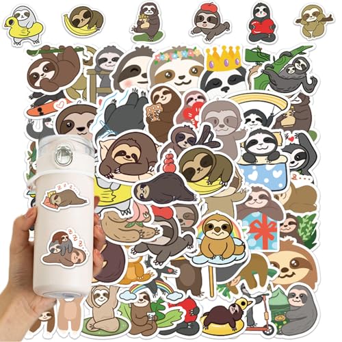 50 Stück Faultier Aufkleber, Sloth Aufkleber Cartoon Tier Aufkleber Wasserdicht Vinyl Stickers für Auto Fahrrad Motorrad Skateboard DIY Scrapbooking Spielzeug Deko von KkvoGmle