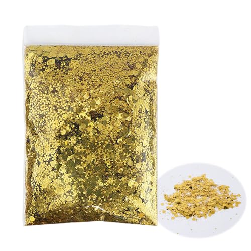 50g Glitzer zum Basteln, Gold Glitter Pulver, Glitzerpulver Pailletten Farben Glitter Chunky, Glitter Glitzer Make up Set, Glitzerpuder für Nagelkunst, Makeup, Musik, Festival Masquerade von KkvoGmle