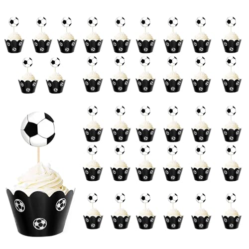 72 Stück Fussball Cupcake Topper, Muffins Deko Fussball Muffin Deko, Fussball Party Tortenaufleger, Fussball Cupcake Wrapper, Fussball Party Tortenaufleger Geburtstagsfeie Babyparty Fußball-Mottoparty von KkvoGmle