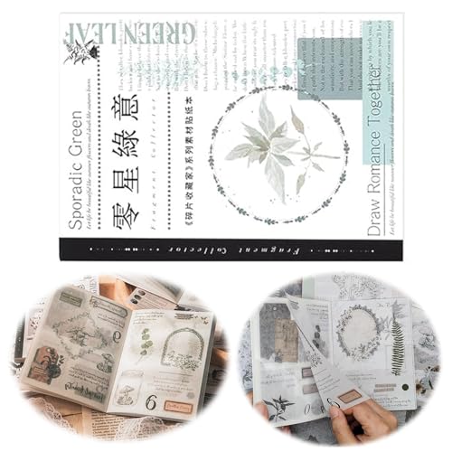 KkvoGmle 40 Blatt Scrapbooking Sticker, 1 Buch Pflanzen Muster Scrapbook Aufkleber, Selbstklebend Washi Papier Sticker Fotoalbum, Scrapbook Zubehör für DIY Journaling Sammelalbum Kalender Notizbuch von KkvoGmle