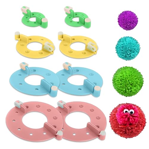 KkvoGmle 8 Stück Pompom Maker Set, 4 Größen Fluff Ball Weaver Nadel Pompoms Handwerk, Wiederverwendbare DIY Pom Pom Maker Fluff Ball Wolle Werkzeug Kinder Mädchen Puppen von KkvoGmle