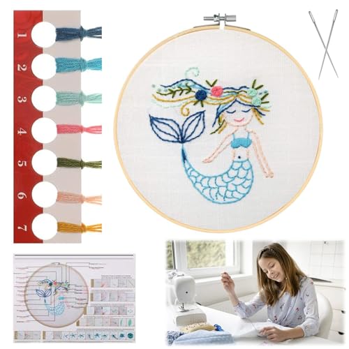 KkvoGmle Meerjungfrau Stickerei Starter Kit, Kinder Meerjungfrau Cross Stitch Stickerei-Set, Kreuzstich Set Cross Stitch Embroidery Starter Kit für Anfänger für Kinder von KkvoGmle