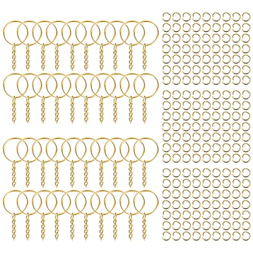 Schlüsselringe mit Kette, 25 mm große Metall-Schlüsselringe, offene Binderinge mit offenen Binderingen, Großpackung für Handwerk und Schmuckherstellung, 100 Stück von KkvoGmle