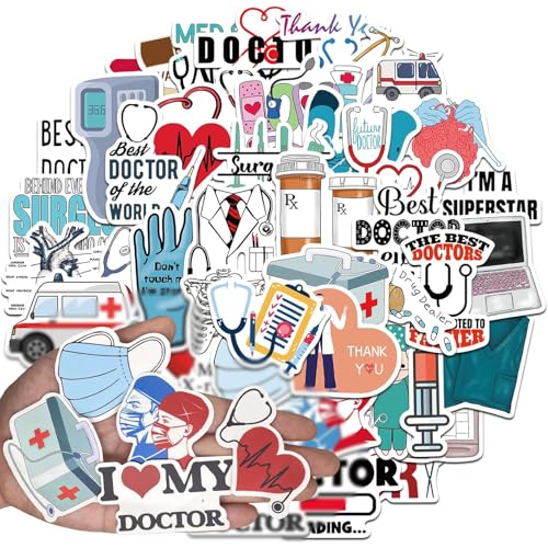 Sticker Set 50 Stücke, Nurse Doktor Stickers Krankenschwester Medizinische Ausrüstung Aufklebe, wasserdichte Aufkleber Für Laptop Skateboard Wasserflaschen Telefon Gitarre Telefon Fahrrad von KkvoGmle