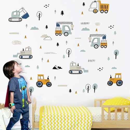 Traktor Bagger Auto Wandaufkleber Baufahrzeuge Wanddekoration Transport Autos Thema Aufkleber LKW Kunst Abziehbilder Poster für Kleinkind Baby Kinderzimmer Schlafzimmer Wohnzimmer Kunst Wandbilder von KkvoGmle