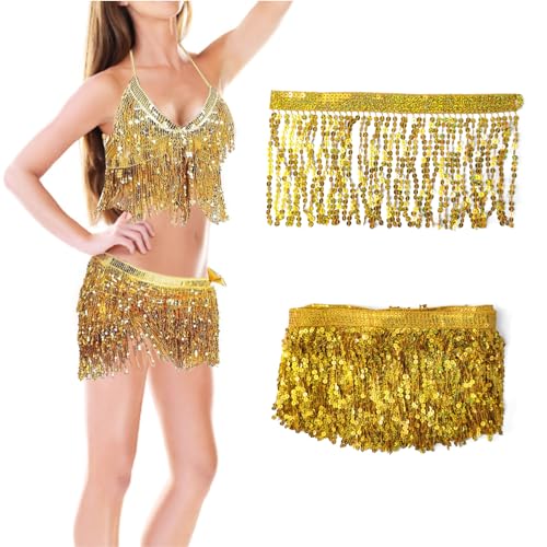 Klaimbmo 5 Yards / 4.57m Glitzernde Fransen, Dekorative Fransenborte, Gold, Polyester, Für alle Anlässe von Klaimbmo