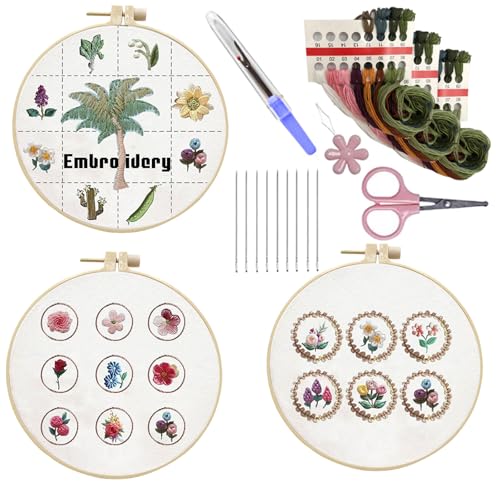 Blumen-Stickerei-Set, lustige Nadelspitzen-Sets mit Faden und Nadel-Stickerei, Starter-Kits, Kreuzstich-Sets von Klaisy