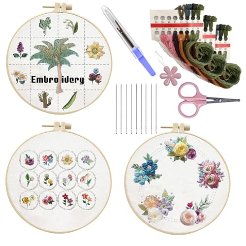 Blumen-Stickerei-Set, lustige Nadelspitzen-Sets mit Faden und Nadel-Stickerei, Starter-Kits, Kreuzstich-Sets von Klaisy