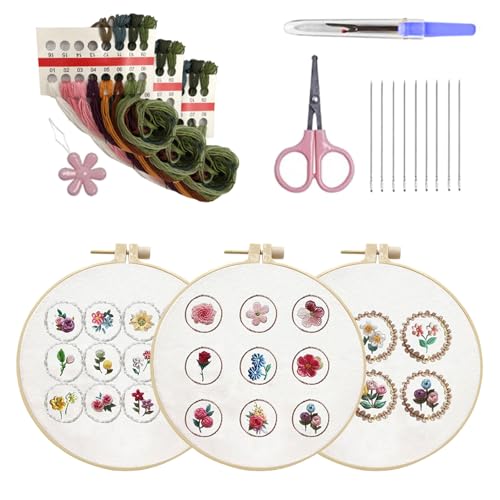 Blumen-Stickerei-Set, lustige Nadelspitzen-Sets mit Faden und Nadel-Stickerei, Starter-Kits, Kreuzstich-Sets von Klaisy