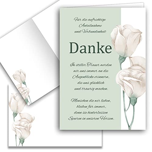 10 Danksagungskarten Trauer mit Text und Umschlag Dankeskarte Klappkarten Trauerkarten Kondolenzkarten Danke Beerdigung Anteilnahme stilvoll weiße zarte Blume mit Text von E&G Klasse