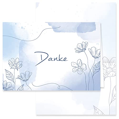 10 Danksagungskarten mit Umschlag Danke Dankeskarte Klappkarten Dankeschön Hochzeit Feier Jubiläum Feude Trauer Trauerkarten Danksagungskarte Anteilnahme Geschäftlich stilvoll Blau Aquarell von Klasse