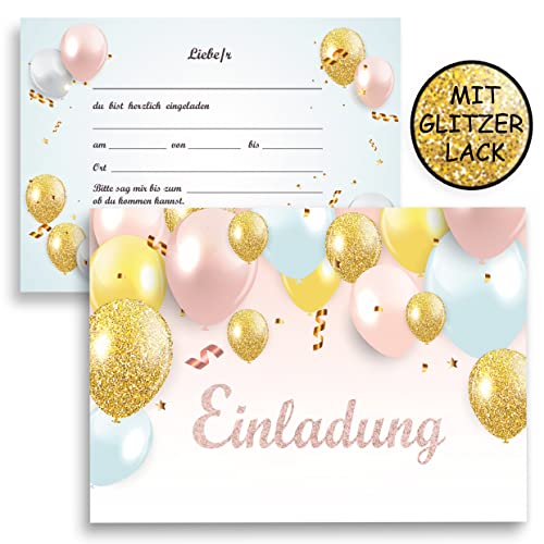 10x Kinder Glitzer Einladungskarten Einladung Kindergeburtstag Mädchen Luftballon Geburtstag Taufe Einschulung Rosa Hellblau 10x15 cm Party Kinder 1 2 3 4 5 6 7 8 9 10 von Klasse