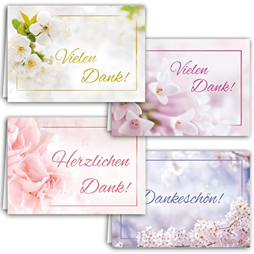 12 Danksagungskarten Set mit Umschlag Blumen Rosa Lila Grün Danke Dankeskarte Klappkarten Dankeschön Hochzeit Feier Jubiläum Trauer Danksagungskarte Anteilnahme Geschäftlich Taufe von Klasse