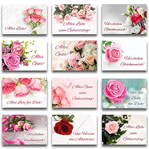 Geburtstagskarte Glückwunschkarten Set mit 12 Geburtstagskarten Klappkarten mit Umschlag Rose Rosen Blume Zart Pastell Happy Birthday Alles Gute Geburtstags Alles Liebe von Klasse