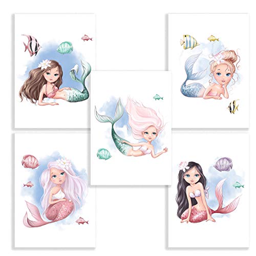 Klasse 5er Set Bilder Meerjungfrau Unterwasser Dekobilder Jugendzimmer Kinderzimmer Babyzimmer Mädchen Bilderset Poster DIN A4 Dekoration Meer Meerjungfrauen Mermaid (ohne Rahmen) von Klasse