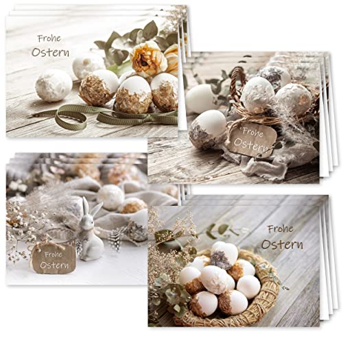 Osterkarten mit Umschlag Set 12 Stück aufklappbar Frohe Ostern Grußkarten in A6 Klappkarten in Beige Foto modern Happy Easter Oster Karten Kartenset Umschlag hochwertig geschäftlich Vintage von Klasse