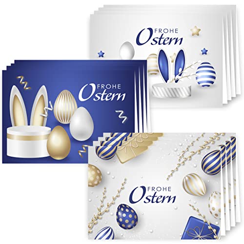 Osterkarten mit Umschlag Set 10 Stück aufklappbar Frohe Ostern Grußkarten in A6 Klappkarten in Blau Grau Gold modern Happy Easter Oster Karten Kartenset Umschlag hochwertig geschäftlich von Klasse