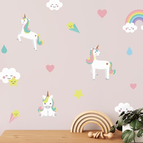 Klebekerlchen® | Wandtattoo für das Kinderzimmer, Wandsticker mit Einhorn, selbstklebend - Einhorn (Set mit 20 Motiven) von Klebekerlchen