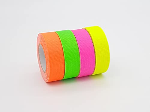 Fluoreszierendes Neon Gaffa Klebeband 4 Rollen, 15mm x 5m Schwarzlicht Reaktivband, Gaffa, Fluoreszierende UV Aktiv Tape/Gewebeband/Leuchtband für Parteien Kunst Handwerk Dekorationen von Klebeland