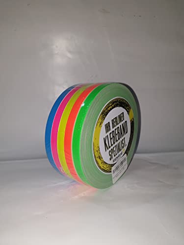 Gewebeband Neonfarben Set, 5x Rollen 10mm x 25m verschiedene Gaffa Tape Klebeband von Klebeland