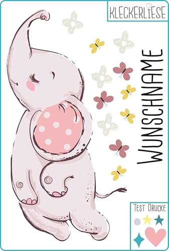 Kleckerliese Bügelbild DIY Tiere Elefant Blumen Schmetterlinge Wunschname Personalisiert Name von Kleckerliese