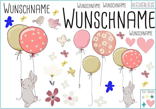 Kleckerliese Bügelbild DIY Wunschname Hase Set aus Tieren Ballons Blumen Herzen und Namen Personalisiertn von Kleckerliese