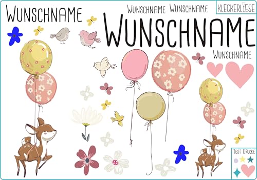 Kleckerliese Bügelbild DIY Wunschname Reh Set aus Tieren Ballons Blumen Herzen und Namen Personalisiertn von Kleckerliese