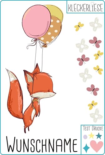 Kleckerliese DTF Bügelbild DIY Wunschname Tiere Fuchs Ballons Blumen Schmetterlinge von Kleckerliese