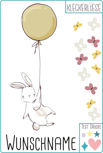 Kleckerliese Bügelbild DIY Wunschname Tiere Hase Ballons Blumen Schmetterlinge von Kleckerliese