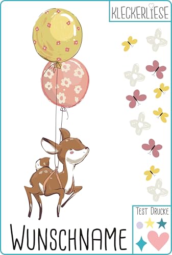 Kleckerliese Bügelbild DIY Wunschname Tiere Reh Ballons Blumen Schmetterlinge von Kleckerliese