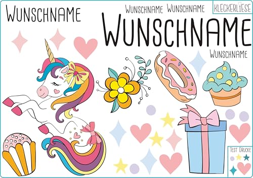 Kleckerliese DTF Bügelbild DIY Einhorn Set Tiere Sterne Donout Geschenk Herzen Blume Namen Wunschname Personalisiert von Kleckerliese