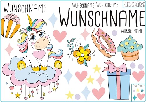 Kleckerliese DTF Bügelbild DIY Einhorn Set Tiere Sterne Donout Geschenk Herzen Blume Namen Wunschname Personalisiert von Kleckerliese