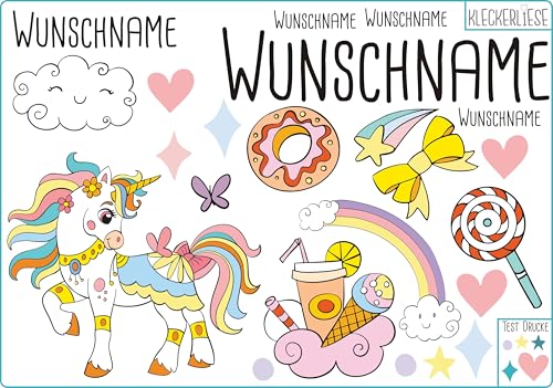 Kleckerliese DTF Bügelbild DIY Einhorn Set Tiere Sterne Geschenk Eis Wolken Namen Wunschname Personalisiert von Kleckerliese