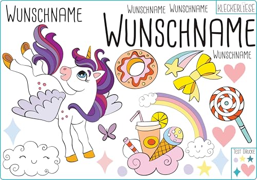 Kleckerliese DTF Bügelbild DIY Einhorn Set Tiere Sterne Geschenk Eis Wolken Namen Wunschname Personalisiert von Kleckerliese