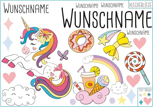 Kleckerliese DTF Bügelbild DIY Einhorn Set Tiere Sterne Geschenk Eis Wolken Namen Wunschname Personalisiert von Kleckerliese