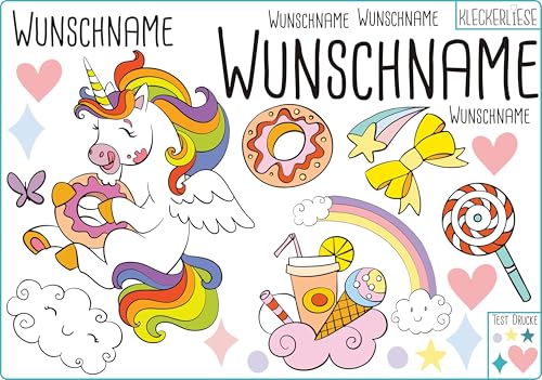 Kleckerliese DTF Bügelbild DIY Einhorn Set Tiere Sterne Geschenk Eis Wolken Namen Wunschname Personalisiert von Kleckerliese