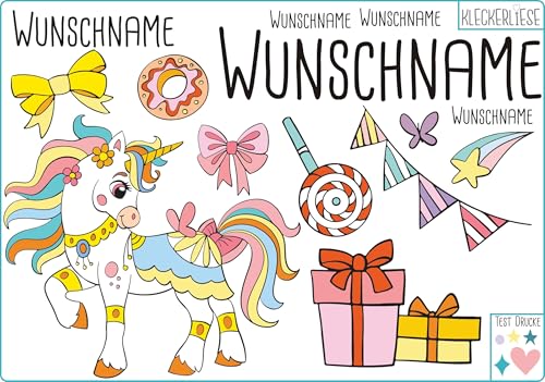 Kleckerliese DTF Bügelbild DIY Einhorn Set Tiere Wimpel Sterne Geschenk Herzen Namen Wunschname Personalisiert von Kleckerliese