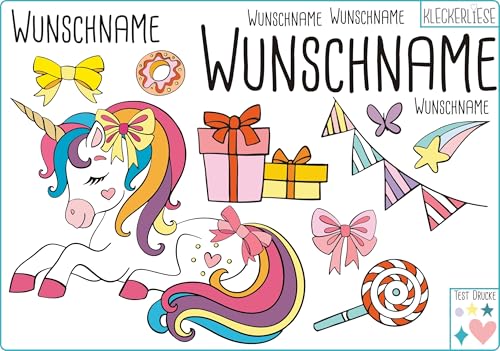 Kleckerliese DTF Bügelbild DIY Einhorn Set Tiere Wimpel Sterne Geschenk Herzen Namen Wunschname Personalisiert von Kleckerliese